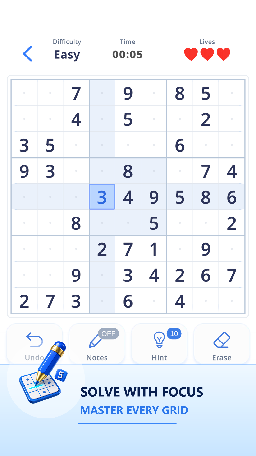 Solve Sudoku with focus