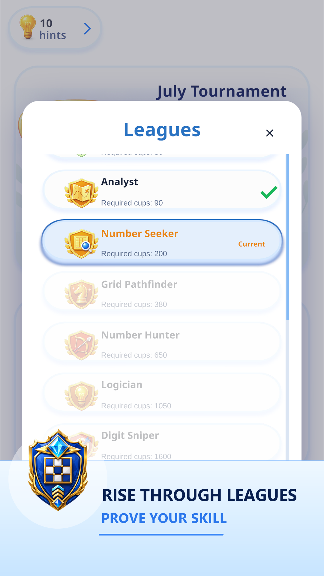 Rise through Sudoku leagues