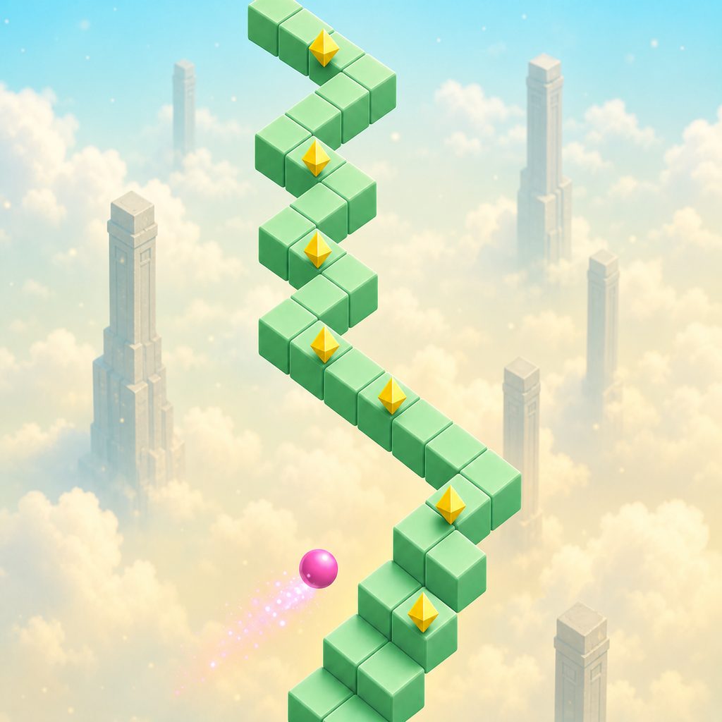Hypercasual zigzag game above the clouds