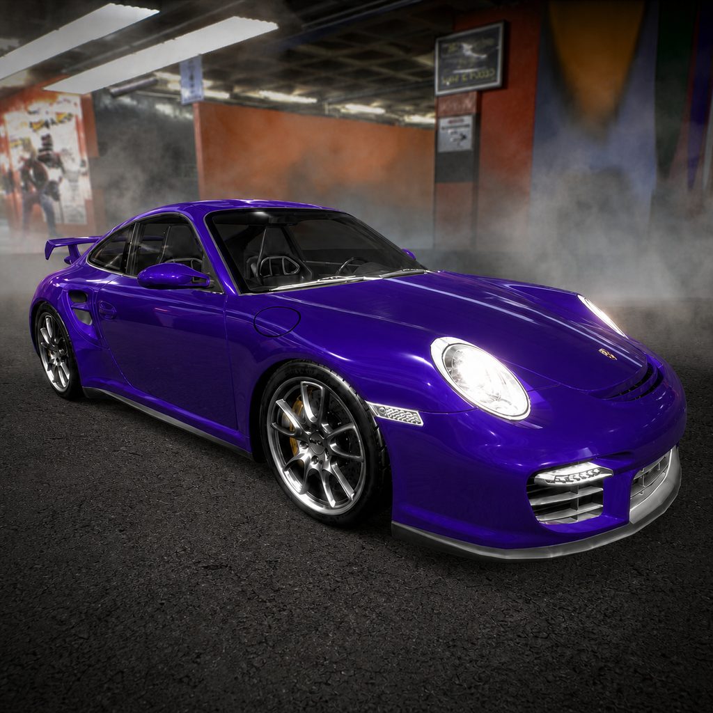 Purple sports car in an interactive VR presentation